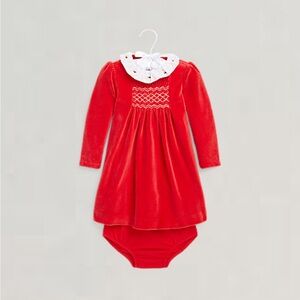 Ralph Lauren baby girl hand smocked velour dress and bloomer size 12 months